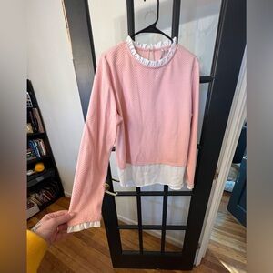 Xl pink elle sweatshirt with white blouse ruffles nwot